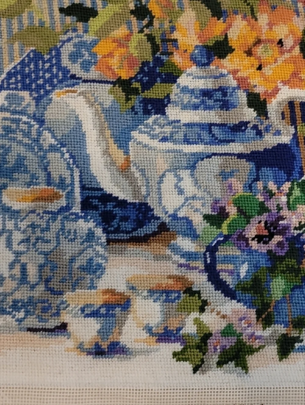 Blue Floral Tea Set Tapestry Wall Hanging